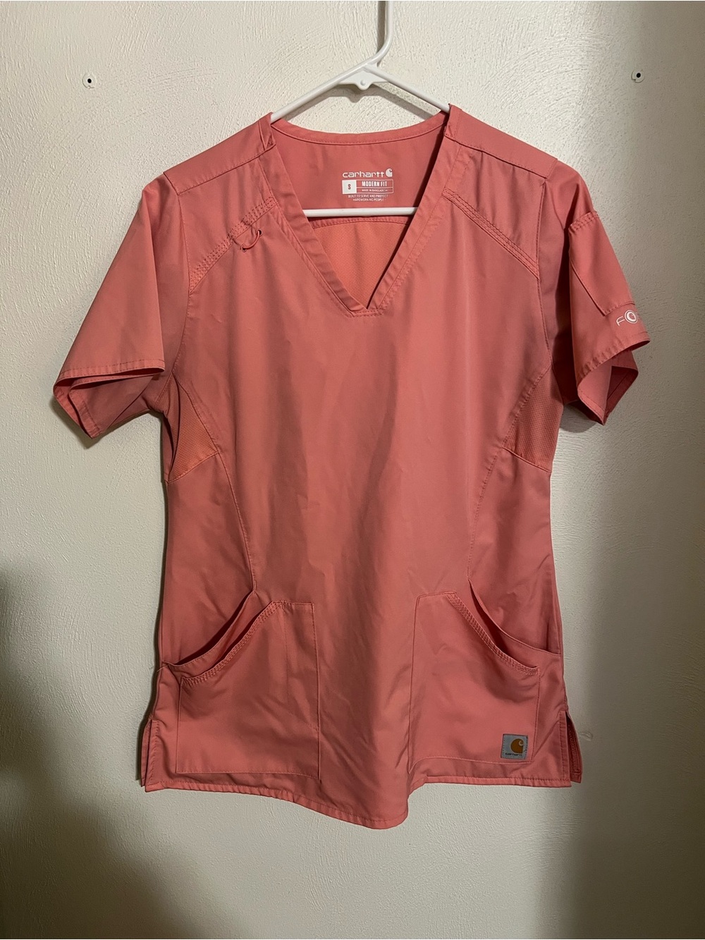 CARHARTT Classic Force Cross-Flex Knit Panel Medical Scrub Top Orange Women's S